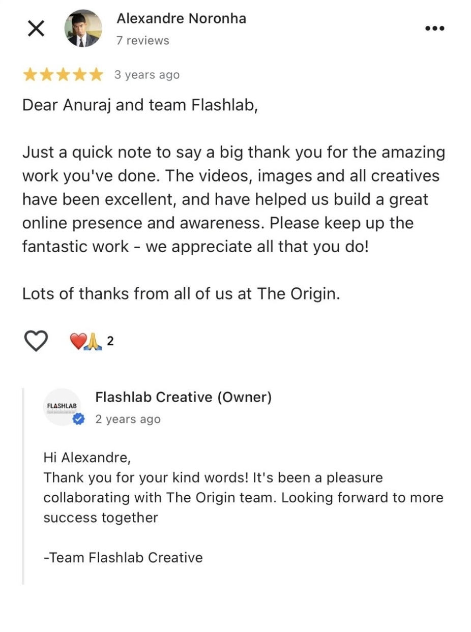 Client Feedback from The Origin